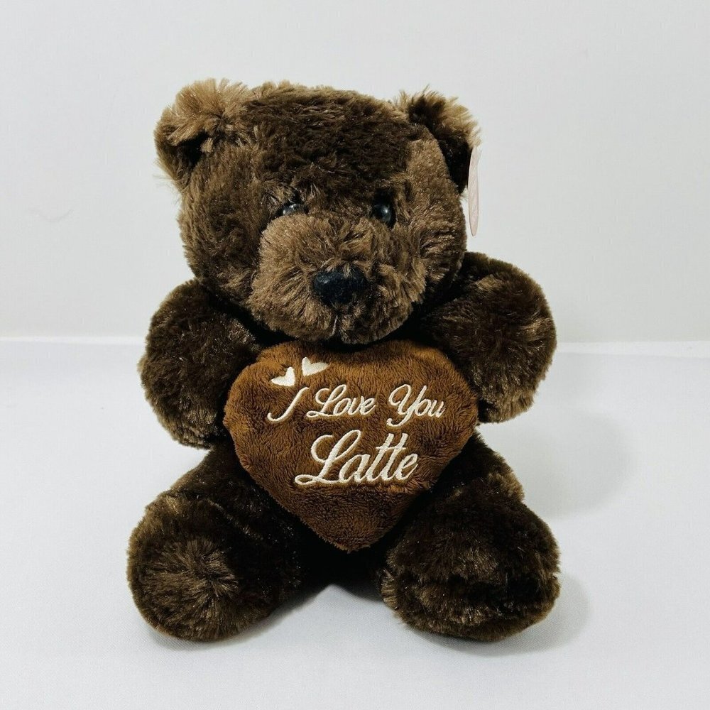 Dan Dee Bear Plush 11” Coffee Scented Aroma Latte Lover Drinker Brown Heart Love
